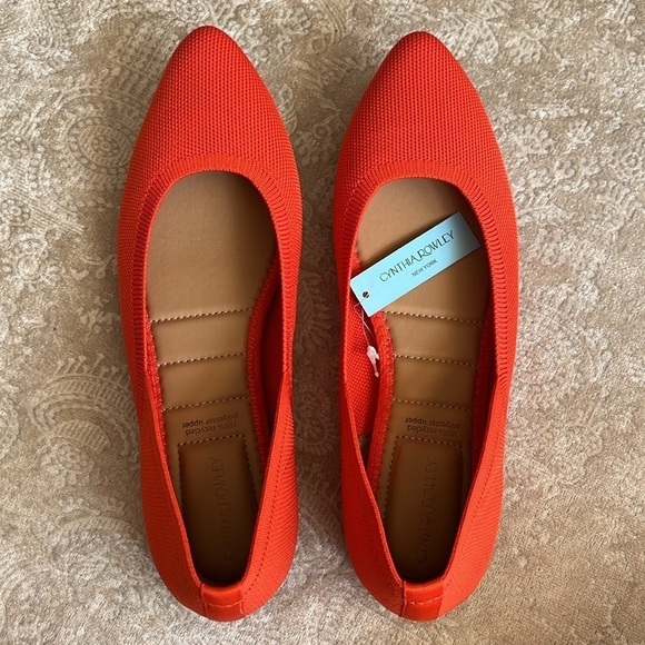 Brand New Cynthia Rowley Chelsea Flats Almond Toe Slip On Orange Fabric Knit - Picture 13 of 15